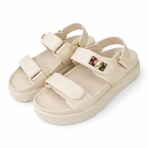 Coutgo Beige Platform Sandals Size 5.5 Comfort Velcro Straps Chunky Sole New